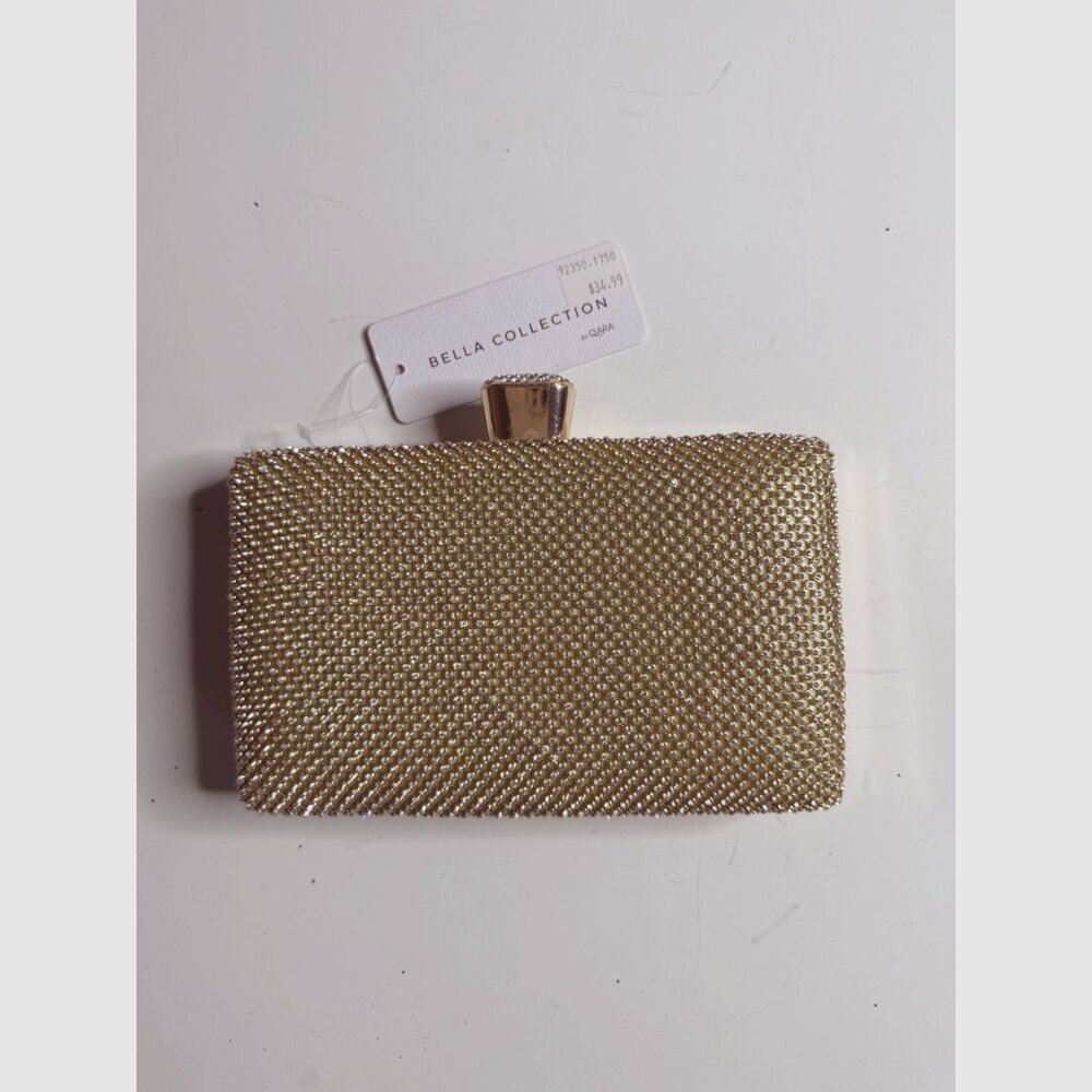 Gold Rhinestone Evening Clutch Bag With Chain Strap & Snap Closure Bella Collect